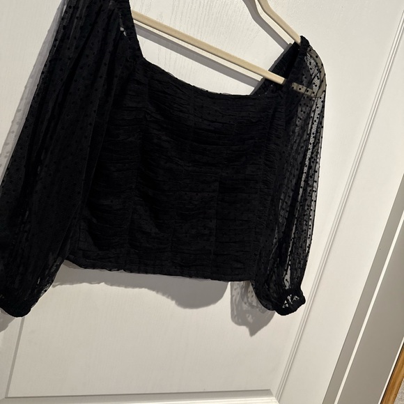 Express Elegant Black Sheer Sleeve Top - Picture 2 of 5